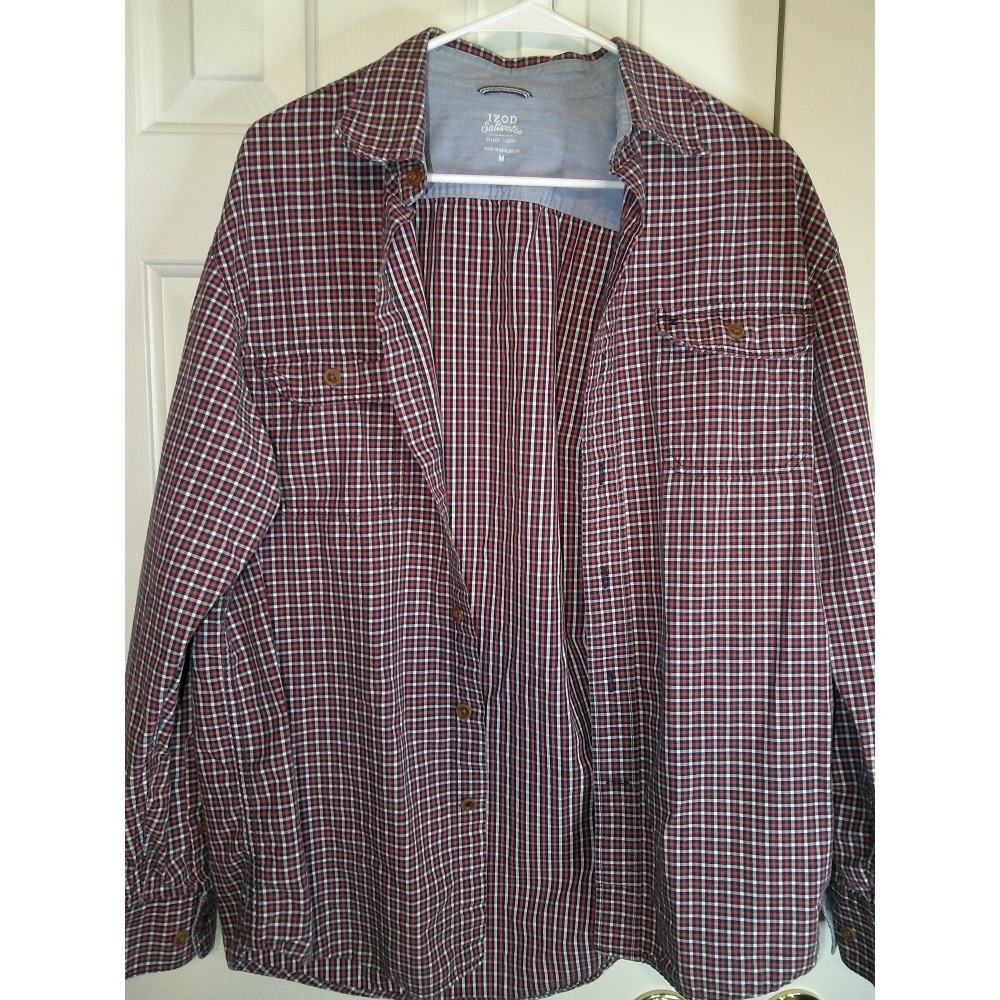 IZOD Saltwater Plaid Flannel Shirt Relaxed Classics‎ Button Up, Men's M